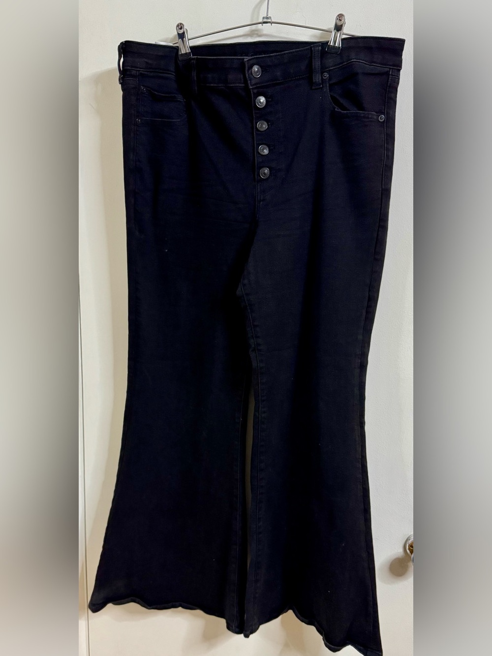 American Eagle Outfitters Black High-Rise Flare Jeans with Button Fly